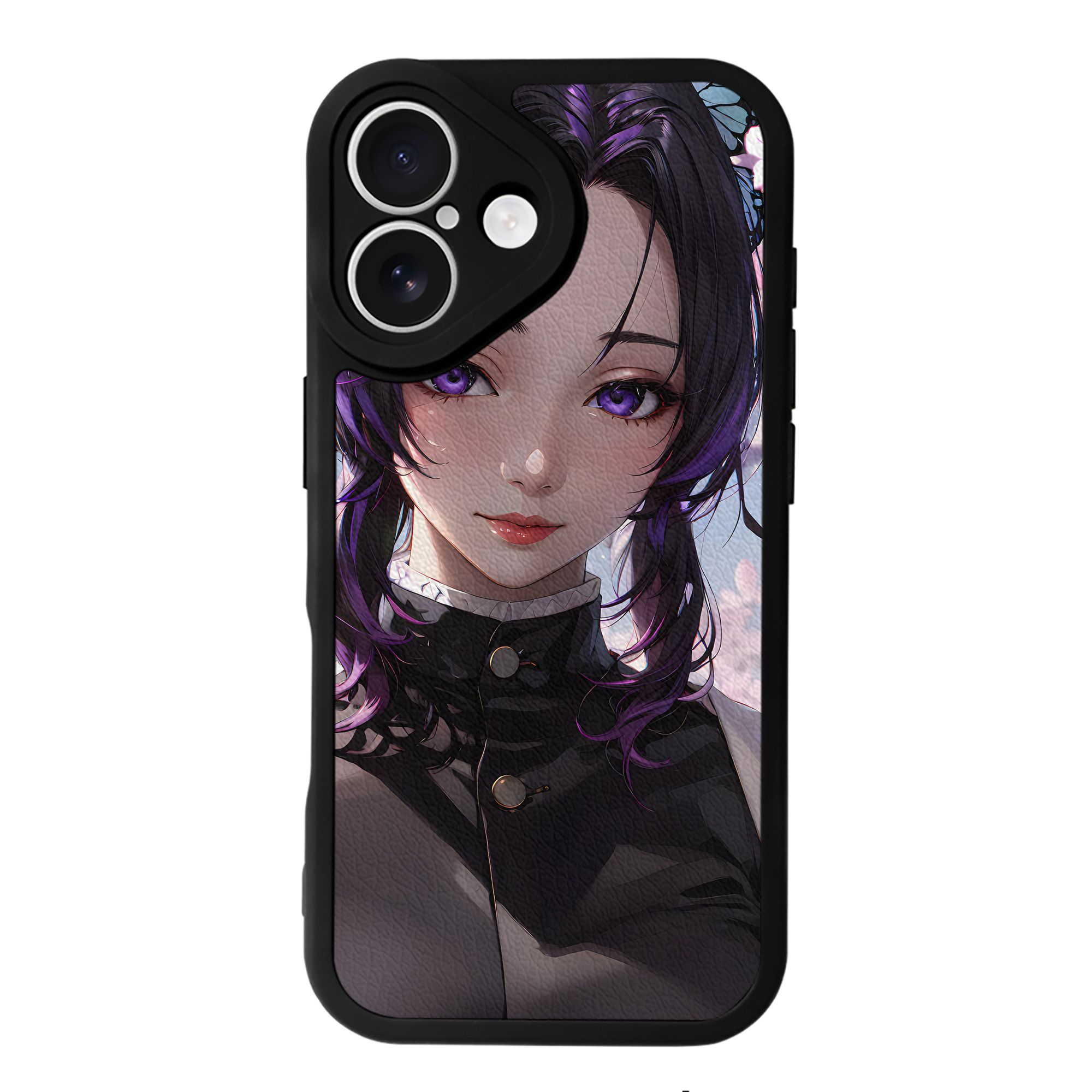 （画像用） 鬼滅の刃（きめつのやいば）蟲柱-胡蝶 しのぶ／こちょう しのぶ Kochou Shinobu 【iPhone 16シリーズ対応】シリコンスマホケース（レザー調） 材質：シリコン